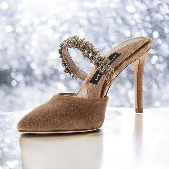 ANTONIO MELANI Shoes - ANTONIO MELANI Tan Velvet Crystal Embellished Heels